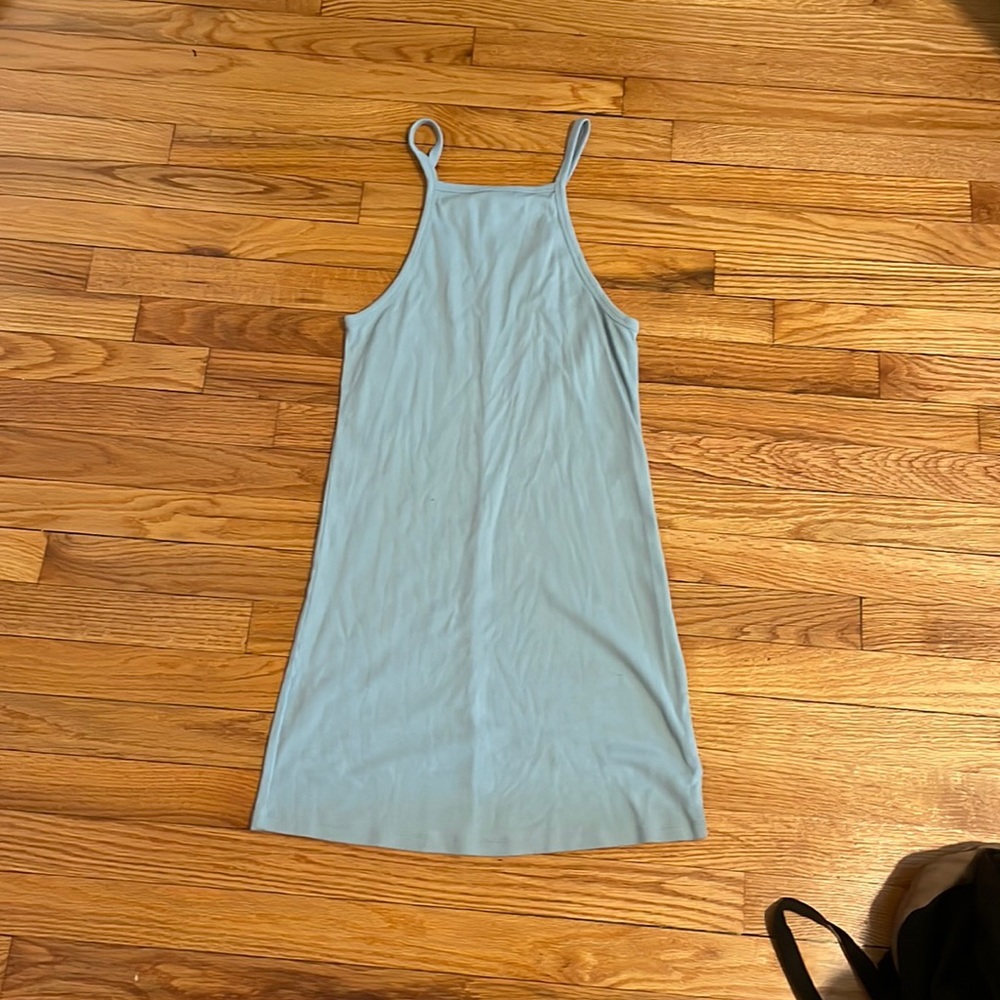 Jac Parker teal blue mini dress spaghetti strap size large ribbed